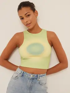 NA-KD Women Green & Blue Tie and Dye Fitted Crop Top