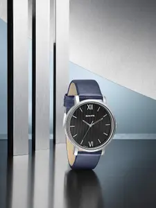 Sonata Men Black Dial & Blue Leather Straps Analogue Watch 7142SL06