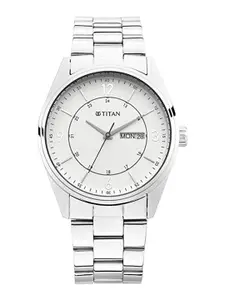 Titan Men Silver Dial & Steel Toned Stainless Steel Straps Analogue WatchNP1864SM02