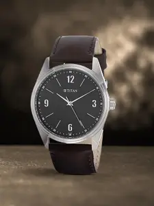 Titan Men Black Dial & Brown Stainless Steel Straps Analogue Watch NP1864SL05