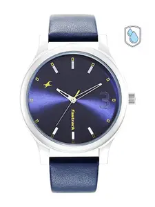 Fastrack Men Blue Brass Dial & Leather Straps Analogue Watch 38069SL02