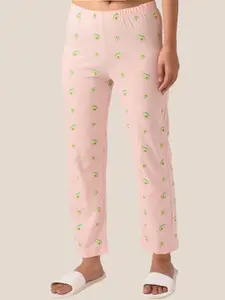 Soxytoes Women Pink & Green Avacado Printed Pure Cotton Lounge Pants