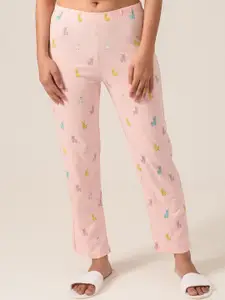 Soxytoes Women Pink Llama Printed Pure Cotton Lounge Pants