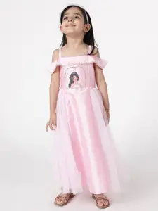 A Little Fable Girl Pink Net Maxi Dress
