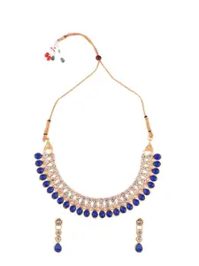 Efulgenz Gold-Plated Blue Crystal Studded Necklace Jewellery Set
