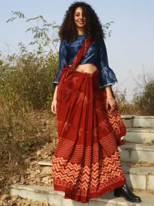 Chidiyaa Maroon & Beige Ethnic Motifs Pure Cotton Saree