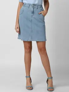 Van Heusen Woman Women Blue Solid Mini A-Line Cotton Denim Skirts