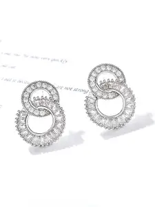 Yellow Chimes Silver-Plated Crystals Studded Classic Studs Earrings