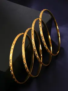 Yellow Chimes Set Of 4 Gold-Plated Traditional Bangles