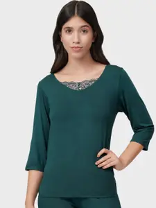 Amante Women Green Lace Touch Lounge Tshirts