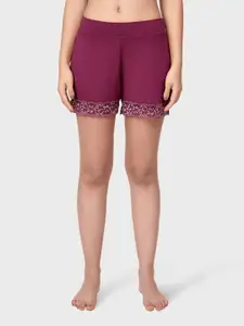 Amante Women Maroon & Silver-Toned Lounge Shorts