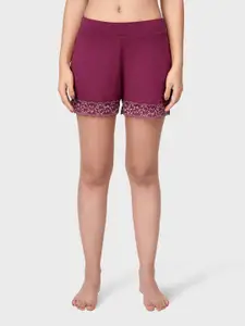 Amante Women Maroon & Silver-Toned Lounge Shorts