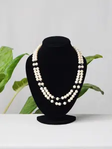 Unnati Silks White & Black Beaded Layered Necklace