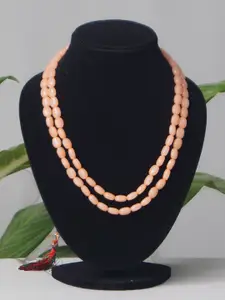 Unnati Silks Peach-Coloured Oval Shape Beaded Layered Necklace