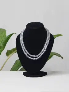 Unnati Silks White Layered Crystal Beaded Necklace
