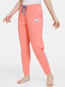 Zivame Women Pink Solid Looney Tunes Knit Cotton Lounge Joggers