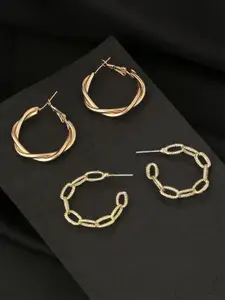 Unwind by Yellow Chimes Gold-Toned Contemporary Hoop Earrings