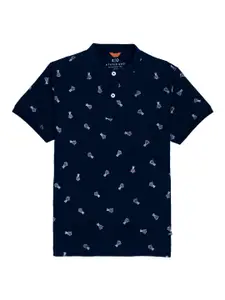 Status Quo Boys Navy Blue Printed Polo Collar T-shirt