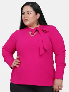 PowerSutra Wome Pink Solid Tie-Up Neck Top