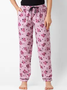 NOIRA Women Pink Printed Cotton Lounge Pants