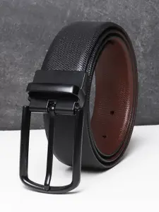 Teakwood Leathers Men Black Textured Leather Formal Belt