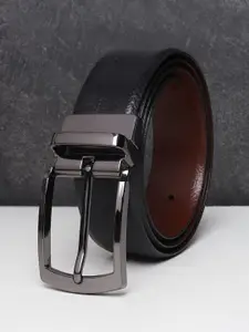 Teakwood Leathers Men Black Textured Reversible Leather Formal Belt