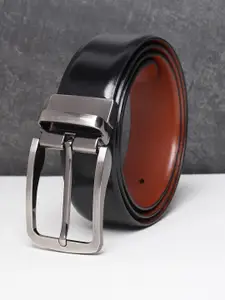 Teakwood Leathers Men Black Reversible Leather Formal Belt