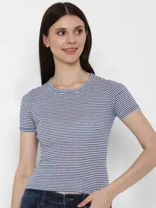 AMERICAN EAGLE OUTFITTERS Women Blue Striped Slim Fit T-shirt