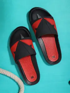 Kook N Keech Men Black & Red Printed Sliders