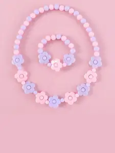 EL REGALO Girls Pink and Purple Beaded  Necklace Bracelet Jewellery Set