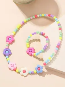 EL REGALO Girls Pack of 2 Multicoloured Beads Necklace Bracelet Jewellery Set