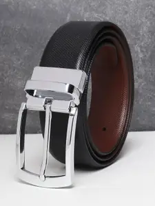Teakwood Leathers Men Black Textured Leather Reversible Formal Belt