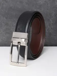 Teakwood Leathers Teakwood Men Black Textured Reversible Leather Formal Belt