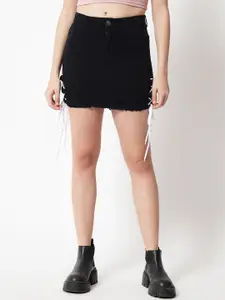 The Dry State Women Black Solid Pure Cotton Pencil Mini Skirt