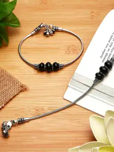 EL REGALO Silver-Toned Beaded Oxidized  Anklet