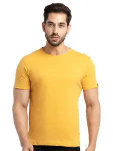 Status Quo Men Mustard Yellow Solid Cotton T-shirt