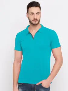 Status Quo Men Sea Green Polo Collar T-shirt