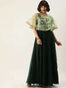Ethnovog Green Made To Measure Maxi Dress With Organza Cape