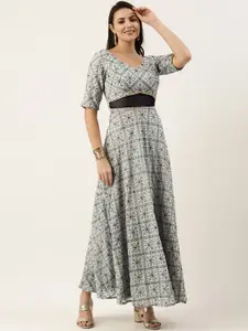 Ethnovog Grey Embroidered Georgette A-Line Maxi Dress