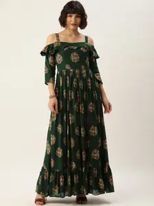 Ethnovog Green  Red Ethnic Motifs Made To Measure A-Line Maxi Dress