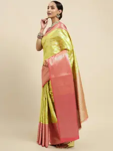 MIMOSA Mustard & Pink Floral Zari Art Silk Kanjeevaram Saree