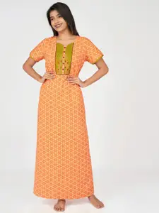 Maybell Orange Printed Maxi Nightdress