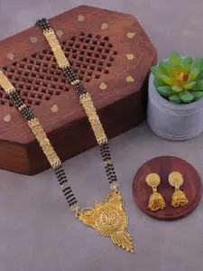 Brandsoon Gold Plated & Black Beaded Mangalsutra With Earrings