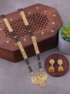 Brandsoon Gold-Plated Beaded  Mangalsutra With Earrings