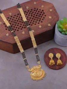 Brandsoon Women Gold-Plated Beaded 30 inch long Mangalsutra With Earrings