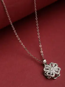 PANASH Women Silver-Plated & CZ Stone Studded Pendant With Chain