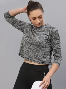 Rigo Women Grey Self Design Crop Sports T-Shirt