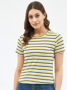 Harpa Women Yellow & White Striped T-shirt