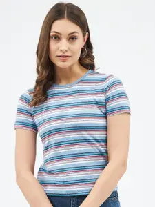 Harpa Women Blue Striped T-shirt