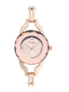 FLUID Women Rose Gold-Toned Embellished Dial & Straps Analogue Watch